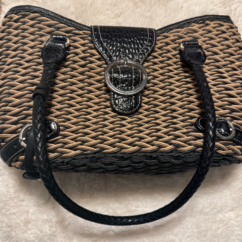 Brighton Elegant Black and Tan Woven Handbag brighton